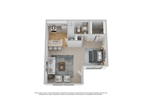 Floor plan for studio, 1 bath, 407 sqft
